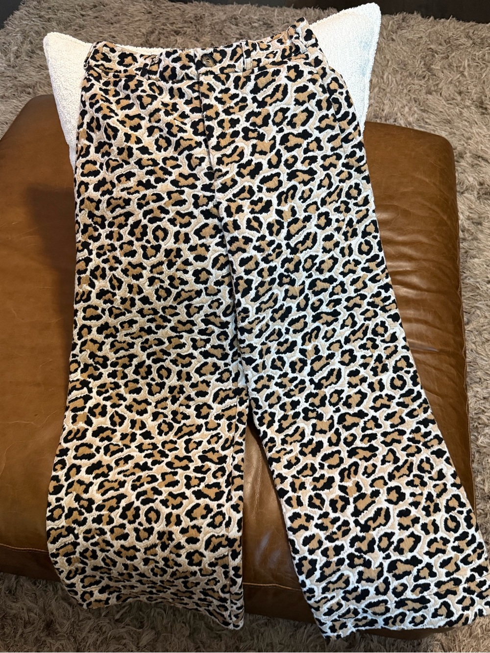 Maeve Leopard-Print Wide-Leg Pants in Beige and Black